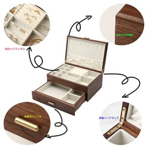 IRIVER BLANK High-end Solid Wood Jewelry Storage Box Ladies Retro Wooden Necklace Jewelry Bracelet Watch Display Box Handmade Wedding Birthday Anniversary Jewelry Collection Box(Double Layer)