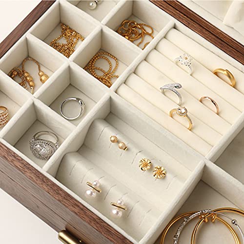 IRIVER BLANK High-end Solid Wood Jewelry Storage Box Ladies Retro Wooden Necklace Jewelry Bracelet Watch Display Box Handmade Wedding Birthday Anniversary Jewelry Collection Box(Double Layer)