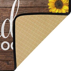 Laundry Room Rug Area Mat Non-Slip Sunflower and Wooden Board 1 Runner Rug Rubber Backing Floormat Runner, 39 x 20 Inch,Super Absorbent