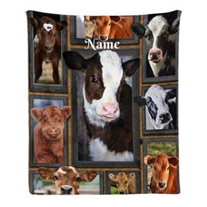 cuxweot personalized blanket with name text custom funny cow soft fleece throw blanket for gifts (50 x 60 inches)
