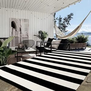 black and white indoor outdoor rug, 5’x8’ cotton striped modern large area rug soft woven washable farmhouse durable carpet mat for patios clearance bedroom living room balcony playroom decor