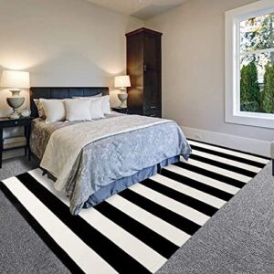 Black and White Indoor Outdoor Rug, 5’x8’ Cotton Striped Modern Large Area Rug Soft Woven Washable Farmhouse Durable Carpet Mat for Patios Clearance Bedroom Living Room Balcony Playroom Decor
