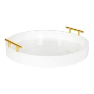 kate and laurel lipton modern round tray, 15.5″ diameter, white and gold, decorative accent tray for storage and display