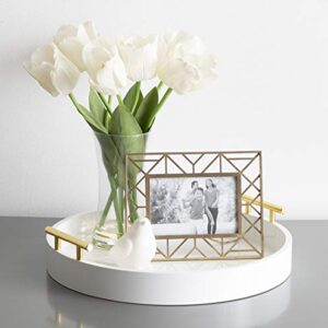 Kate And Laurel Lipton Modern Round Tray, 15.5" Diameter, White and Gold, Decorative Accent Tray for Storage and Display
