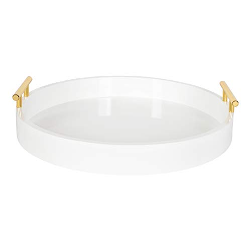 Kate And Laurel Lipton Modern Round Tray, 15.5" Diameter, White and Gold, Decorative Accent Tray for Storage and Display