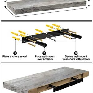 Sorbus Floating Shelf — Hanging Wall Shelves Decoration — Perfect Trophy Display, Photo Frames — Extra Long 24 Inch (Grey Engineered Wood)