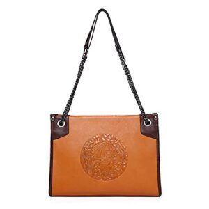 shestory genuine oiled cow leather women tote retro shoulder bag purse (brown)