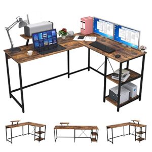outfine l shaped desk corner desk double computer desk home office gaming workstation with storage shelves and monitor stand