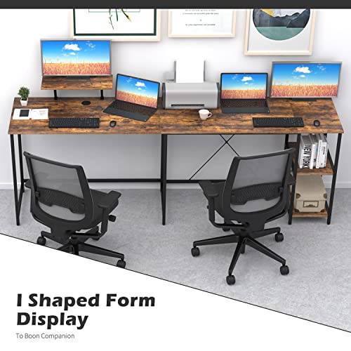 OUTFINE L Shaped Desk Corner Desk Double Computer Desk Home Office Gaming Workstation with Storage Shelves and Monitor Stand