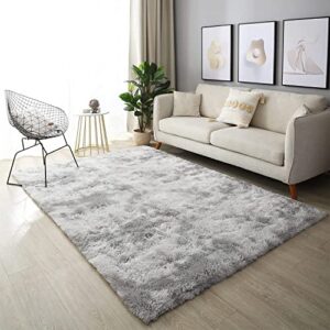ultra soft fluffy area rugs for bedroom 5×8, shaggy bedroom carpet, plush living room shag furry floor rugs, non-slip tie-dyed floor carpet