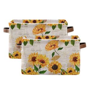 Mazeann Vibrant Sunflowers Storage Basket Bin Collapsible Foldable for Clothes Toys Storage Cabinets Waterproof Fabric Storage Box 15 x 11 x 9.5 inches 2PCS