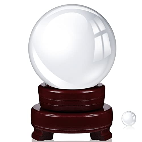 CHENGU Obsidian Crystal Ball with Wooden Stand 2 Pieces 3.15 Inch/ 80 mm Obsidian Healing Crystal Ornaments Feng Shui Ball Sphere Decorative for Halloween Witchcraft Meditation Decorations (White)