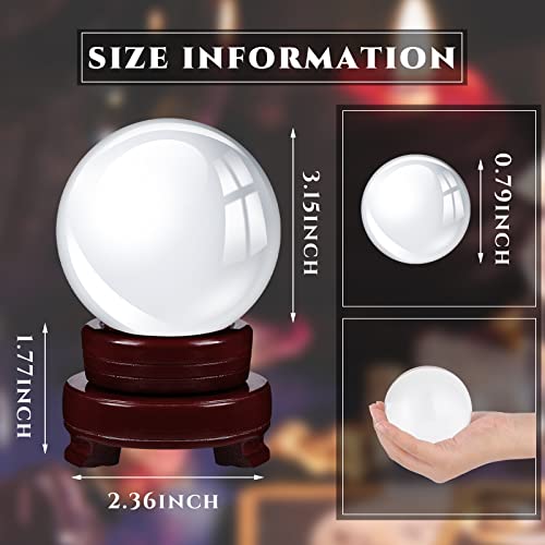 CHENGU Obsidian Crystal Ball with Wooden Stand 2 Pieces 3.15 Inch/ 80 mm Obsidian Healing Crystal Ornaments Feng Shui Ball Sphere Decorative for Halloween Witchcraft Meditation Decorations (White)