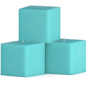 candwax 3 inch pillar candles for home set of 3 pcs – unscented and long lasting candles ideal for wedding or home decor – turquoise square candles
