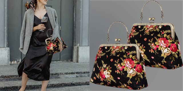 Abuyall Crossbody Tote Bag Floral Satchel Purse Handbag for Women Black-flower