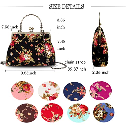 Abuyall Crossbody Tote Bag Floral Satchel Purse Handbag for Women Black-flower