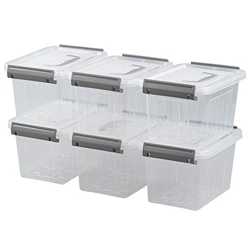 Jandson Small 3.5 Quart Clear Storage Bin, Latching Box Container with Grey Handle, 6 Packs