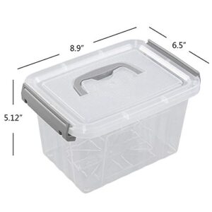 Jandson Small 3.5 Quart Clear Storage Bin, Latching Box Container with Grey Handle, 6 Packs