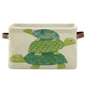 Qilmy Cartoon Three Turtles Storage Basket, Durable Canvas Organizer With Handles Large Collapsible Storage Bins Boxes for Home Office Closet - 1pack
