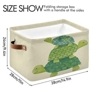 Qilmy Cartoon Three Turtles Storage Basket, Durable Canvas Organizer With Handles Large Collapsible Storage Bins Boxes for Home Office Closet - 1pack