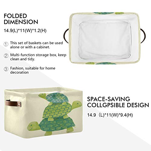 Qilmy Cartoon Three Turtles Storage Basket, Durable Canvas Organizer With Handles Large Collapsible Storage Bins Boxes for Home Office Closet - 1pack