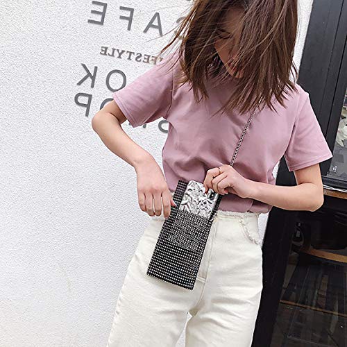 AIBEARTY Women Girls Sparkly Rhinestone Cell Phone Purse Mini Crossbody Bag Evening Clutch Shoulder Bag with Metal Chain