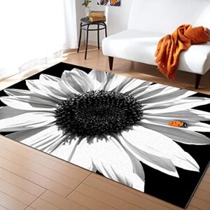 aomike indoor area rug doormat- sunflower in black and white ladybug and flower contemporary rug for living room/bedroom/front porch/hallway/farmhouse, 2’7″x5′