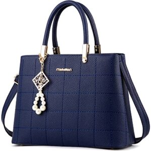 xingchen purses and handbags for women pu leather top handle satchel ladies shoulder tote bags navy blue