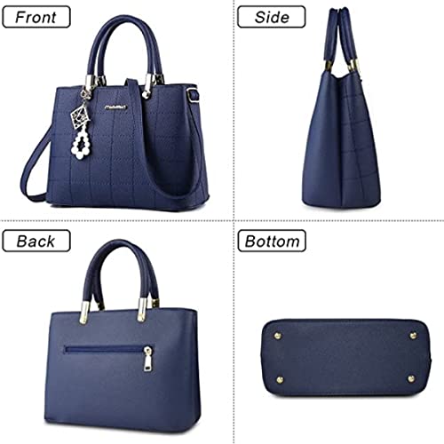 XingChen Purses and Handbags for Women PU Leather Top Handle Satchel Ladies Shoulder Tote Bags Navy Blue