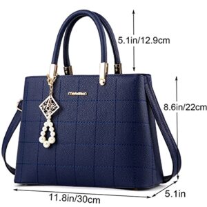 XingChen Purses and Handbags for Women PU Leather Top Handle Satchel Ladies Shoulder Tote Bags Navy Blue