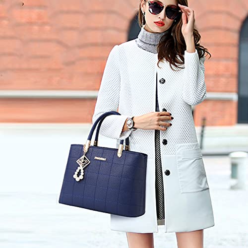 XingChen Purses and Handbags for Women PU Leather Top Handle Satchel Ladies Shoulder Tote Bags Navy Blue