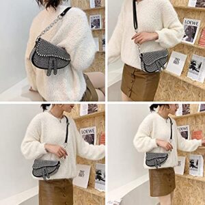 PURFANREE Women Studded Saddle Shoulder Bag Shining Rhinestone Clutch Purse Underarm Handbag Satchel Rivet Crossbody Bag