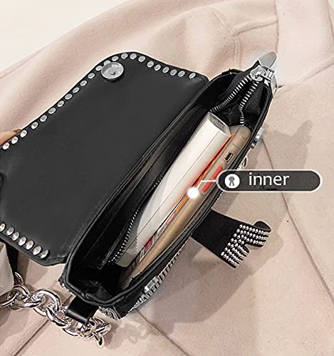 PURFANREE Women Studded Saddle Shoulder Bag Shining Rhinestone Clutch Purse Underarm Handbag Satchel Rivet Crossbody Bag