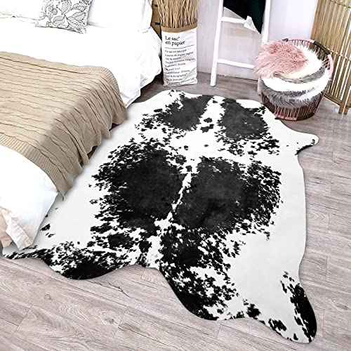 Terrug Cow Print Rug Black 2.3 x 3.6 Feet Faux Cow Hide Rug Animal Printed Area Rug Carpet for Home