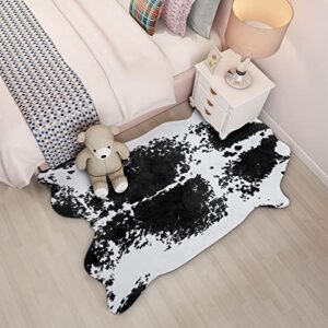 Terrug Cow Print Rug Black 2.3 x 3.6 Feet Faux Cow Hide Rug Animal Printed Area Rug Carpet for Home