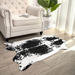 Terrug Cow Print Rug Black 2.3 x 3.6 Feet Faux Cow Hide Rug Animal Printed Area Rug Carpet for Home