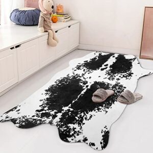 Terrug Cow Print Rug Black 2.3 x 3.6 Feet Faux Cow Hide Rug Animal Printed Area Rug Carpet for Home