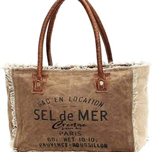 CLA Bags Sel De Mer Upcycled Canvas Small Handbag Upcycled Canvas & Cowhide Tote Bag Radiant Upcycled Canvas & Cowhide Leather Crossbody Bag (Khaki)