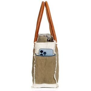 CLA Bags Sel De Mer Upcycled Canvas Small Handbag Upcycled Canvas & Cowhide Tote Bag Radiant Upcycled Canvas & Cowhide Leather Crossbody Bag (Khaki)