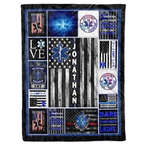 vth global personalized custom name ems emt paramedic thin white line star of life fleece sherpa blanket bed throw size tapestry wall hanging