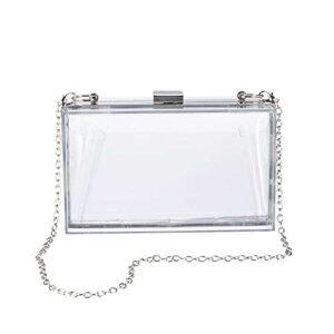 women clear crossbody purse acrylic transparent clutch bag shoulder handbag with gold chain strap (silver)