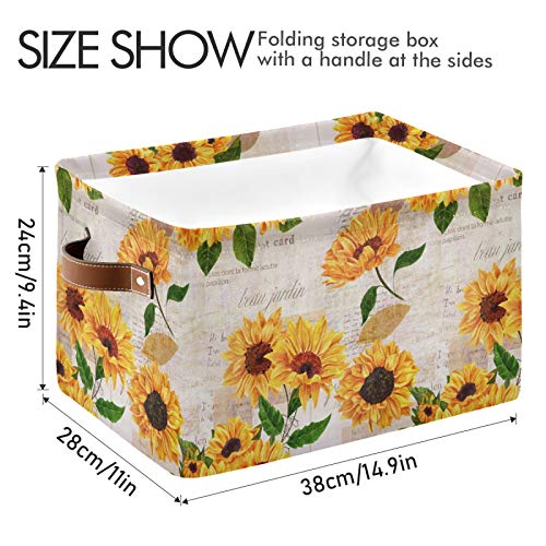Mazeann Vibrant Sunflowers Storage Basket Bin Collapsible Foldable for Clothes Toys Storage Cabinets Waterproof Fabric Storage Box 15 x 11 x 9.5 inches 1PC