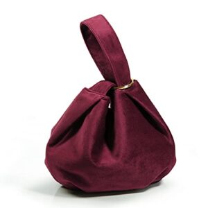 women clutch velvet top handle bag wristlet small tote purse (burgundy)