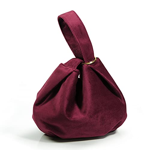 Women Clutch Velvet Top Handle Bag Wristlet Small Tote Purse (Burgundy)