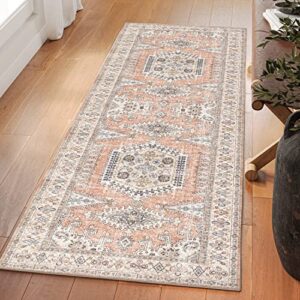 valenrug washable runner rug 2’6×8 – ultra-thin antique collection area rug, stain resistant rugs for living room bedroom, distressed persian boho rug(peach/yellowish, 2’6″x8′)