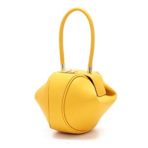 Mn&Sue Fashion Designer Women's Genuine Leather Top Handle Handbag Evening Bag Party Prom Wedding Purse (Small, Yellow)