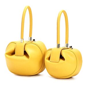 Mn&Sue Fashion Designer Women's Genuine Leather Top Handle Handbag Evening Bag Party Prom Wedding Purse (Small, Yellow)