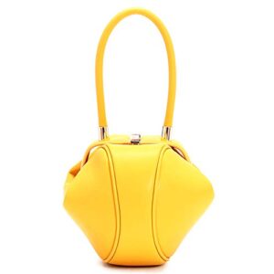 Mn&Sue Fashion Designer Women's Genuine Leather Top Handle Handbag Evening Bag Party Prom Wedding Purse (Small, Yellow)