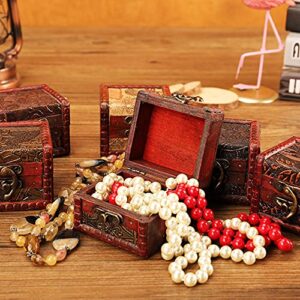 Markeny Jewelry Box Vintage Handmade Box with Mini Metal Lock, 4 Styles Pattern Wooden Rings Case Box, Square