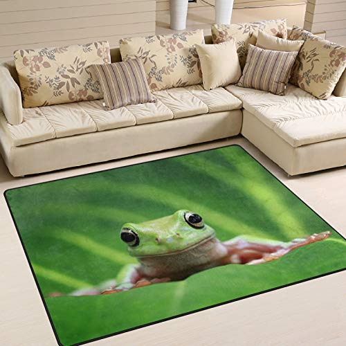 ALAZA Green Leaf Frog Non Slip Area Rug 5' x 7' for Living Dinning Room Bedroom Kitchen Hallway Office Modern Home Decorative